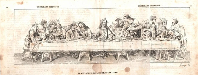 STAMPA ANTICA LEONARDO Ultima Cena Cosmorama Pittorico 1837 Antique
