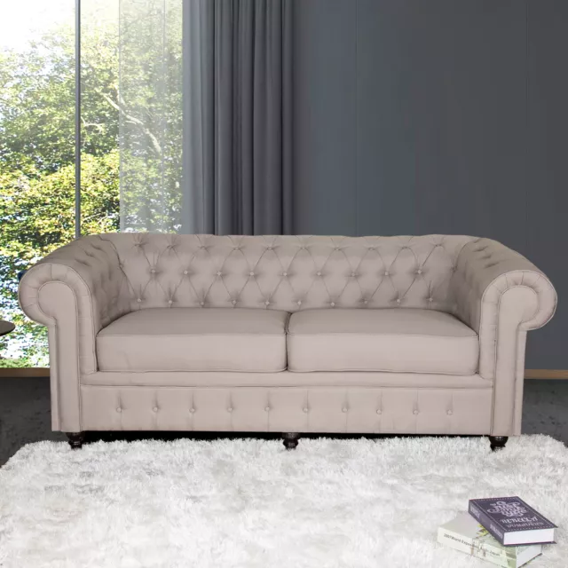 Cleo Chesterfield Styled Design 3&2 Seater Sofa Couch Fabric Grey / Beige Color