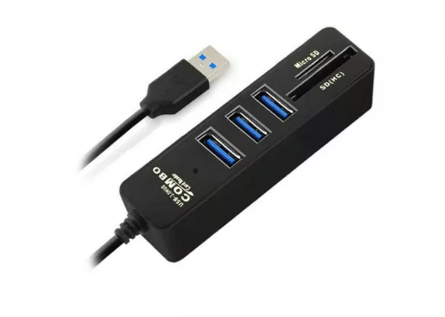 USB Hub Multi 3 Ports + 2 Lecteur de Carte Combo Micro SD / TF Haute Vitesse