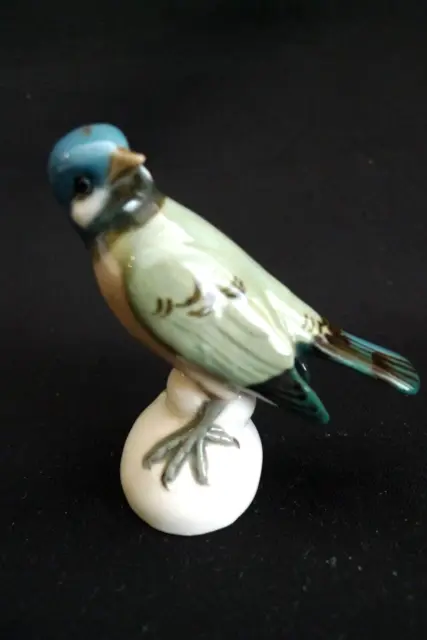Vintage Handpainted Blue Gray Bird Ceramic Figurine Sculpture Czechoslavakia