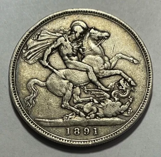 GREAT BRITAIN - Queen Victoria - Crown - 1891 - Km-765 - Large Silver Coin!