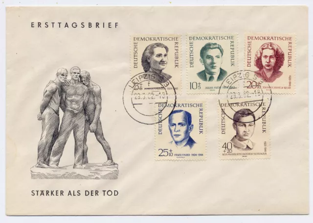 DDR 1962 FDC-Briefumschl. Antifaschisten Mi 881/85 OST Leipzig S3 29.3.62