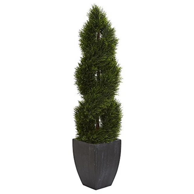 5" Double Pond Cypress Spiral Topiary Artificial Tree in Black Wash Planter UV R