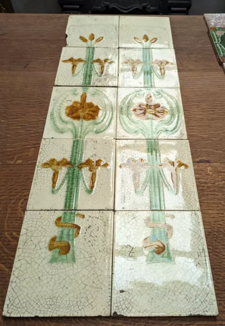 SET OF 10 RECLAIMED ORIGINAL ART NOUVEAU FIRE TILES Ref M1837