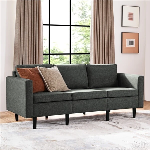 Modern 3-Seater Sofa Fabric Upholstered Couch Sofas for Bedroom Grey