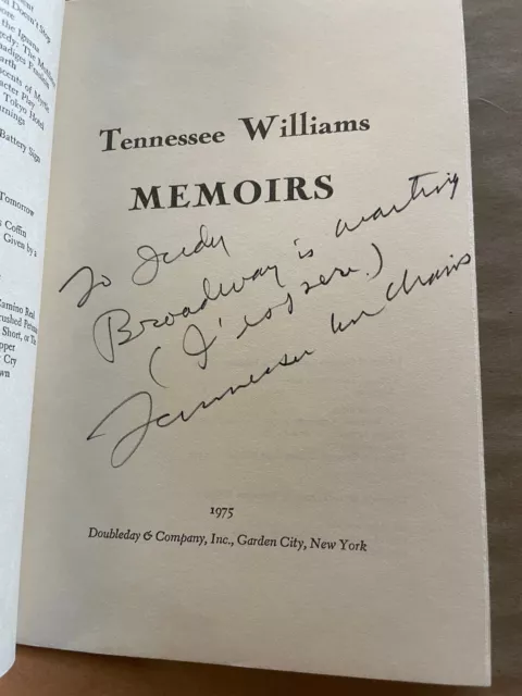 Signed Tennessee Williams: Memoirs, signed 1st HB w DJ