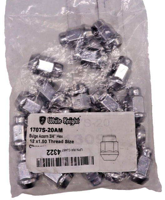 White Knight 20pc set Chrome Bulge Acorn Lug Nut 1707S-20AM M12x1.50 3/4 inch