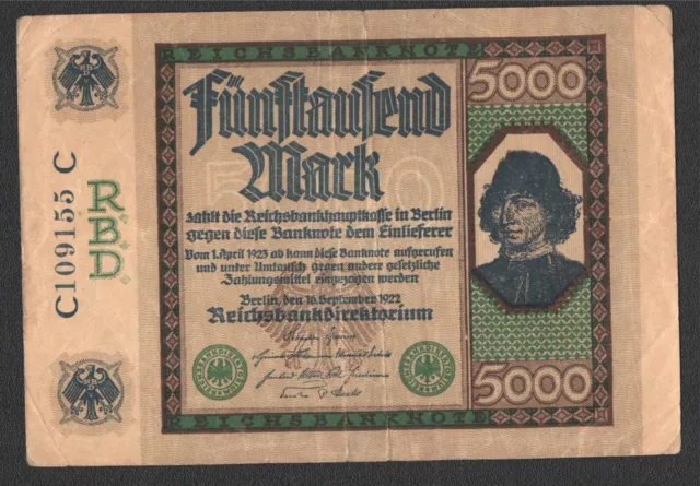 DEU- 87) — alt: Ro. 76) - Reichsbanknote, Berlin; 5.000 Mark vom 16.9.1922