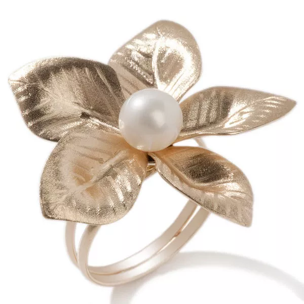 Flower Cultured Pearl Band Ring 14K Yellow Gold HSN S 7