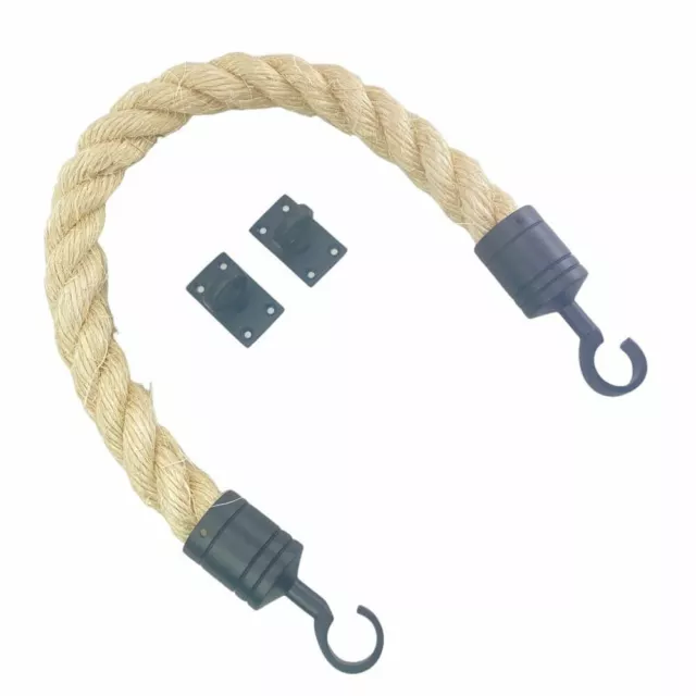 24mm Natural Sisal Barrier Rope x 2 Metres Black Hooks & Eyeplates