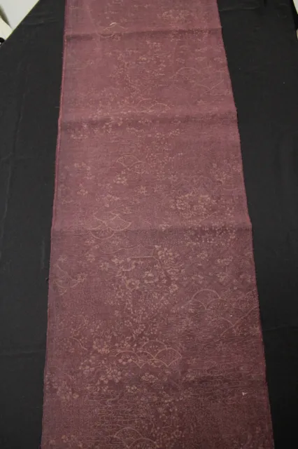 f-461 antique tsumugi silk kimono fabric - stream and flowers  - 14.5" x 62"