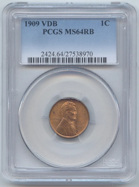1909 VDB Lincoln Wheat Cent, PCGS MS-64 RB, Red and Brown