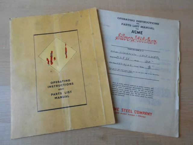 1944 ACME Silver Stitcher Operating Instructions & Parts List Manual Lot of 2