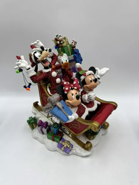 Disney Parks Christmas Santa Mickey Sleigh Figurine Minnie Donald Goofy