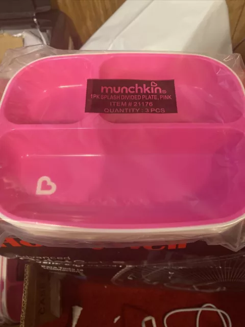 Munchkin Splash 3 Pack Toddler Divided Plate  Color Pink