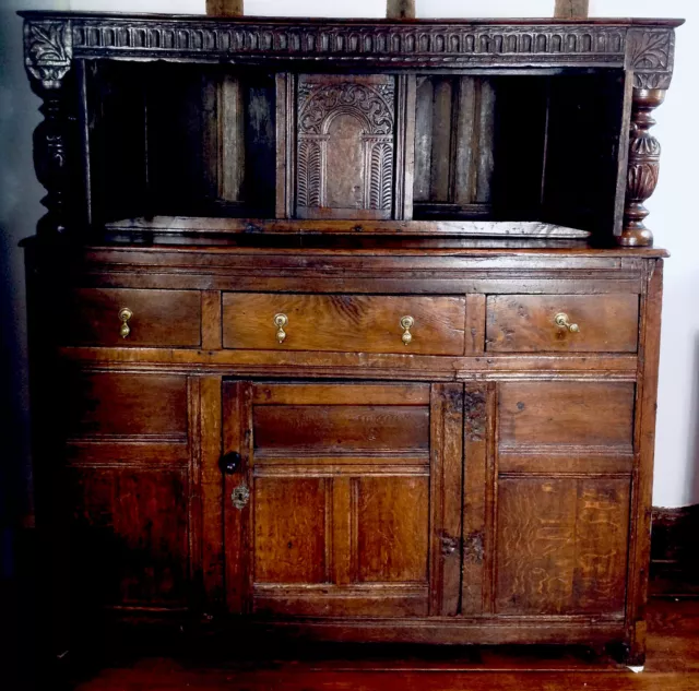 Antique 17th Century Vernacular Rustic Oak Court Cupboard Dresser Sideboard 2