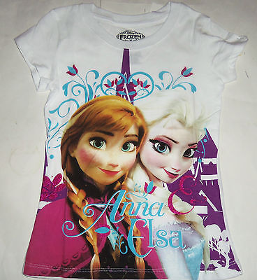 Disney Frozen Elsa Anna T-Shirt Camicia Bianca Grigio Viola Ragazze