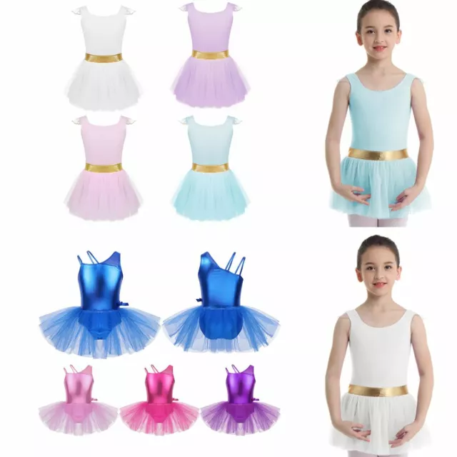 Girls Kids Ballet Dance Gymnastics Tank Leotard Tutu Dress Performance Dancewear