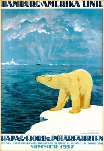 Vintage 1927 Hamburg Cruise Arctic Circle Polar Bear Tourism Poster Print A3/A4