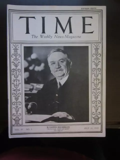 Time Magazine July 1924 M. Gaston Doumergue President of France