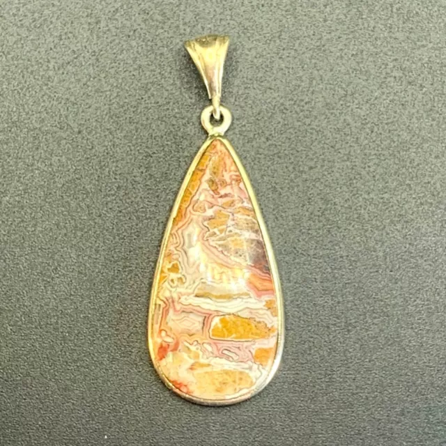Sterling Silver Teardrop Jasper Gemstone Pendant Bezel Set 1.5" long