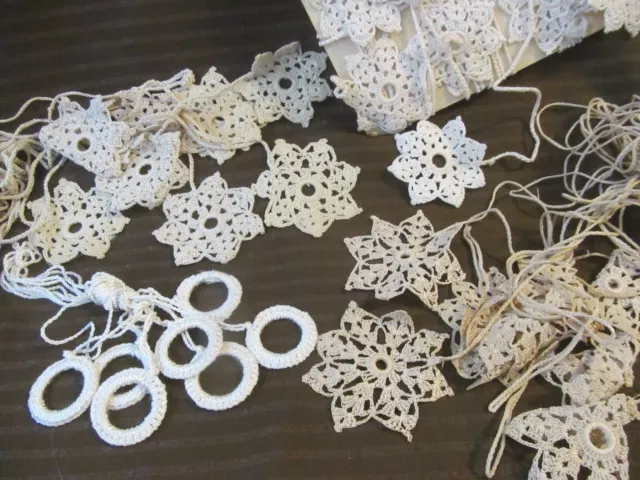 LOT of 36~Vtg Hand Crocheted Shade Pulls~Hanging Flower Stars Christmas Ornament