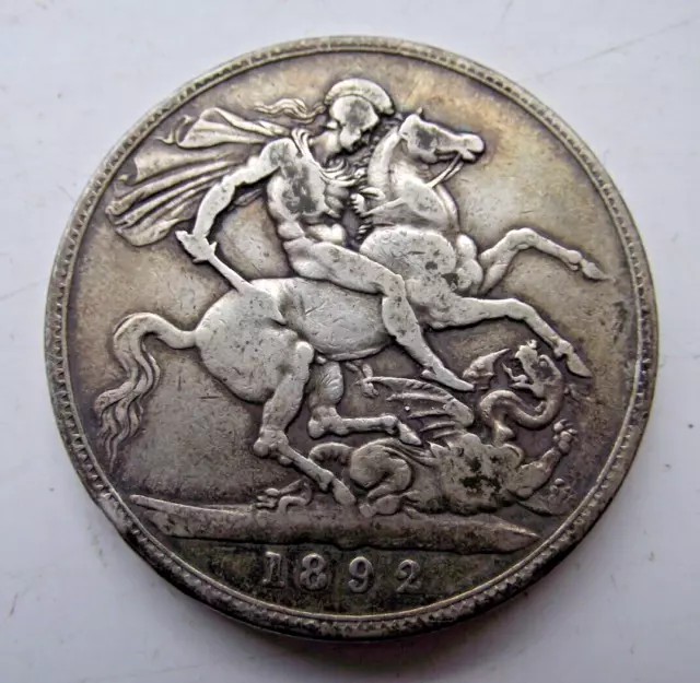 1892 Silver Full Crown Coin Queen Victoria Great Britain For Grade See Pictures