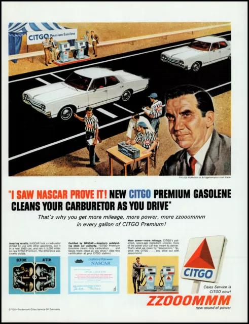 1965 Citgo Gas Nascar Bridgehampton road track Ed McMahon art print ad LA38