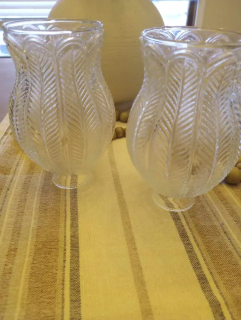 Set of 2 Vintage Etched Glass Candle Sconce Hurricane Glass Shades