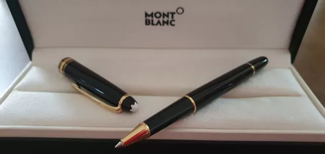 Stylo Rollerball Mont Blanc Meisterstuck Noir et doré M163, Neuf + 4 recharges 