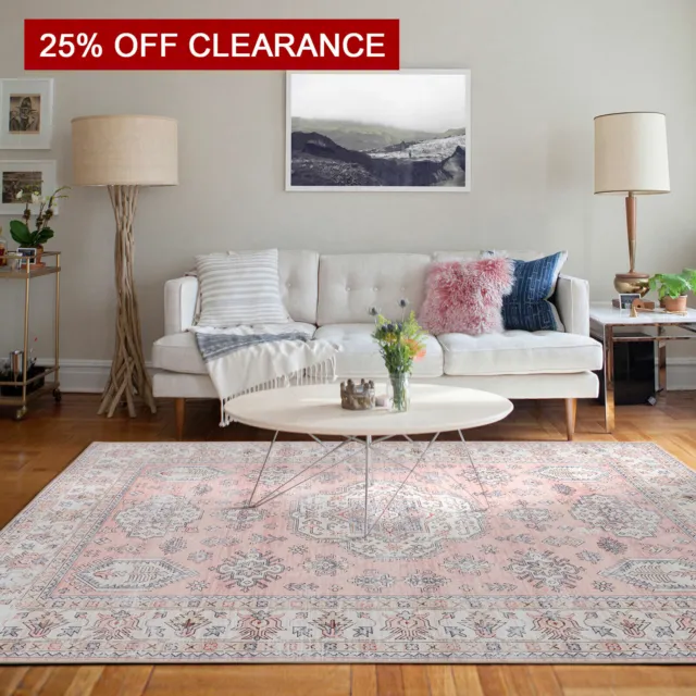 Clearance  Large Rug Pastels Pink Beautiful Tribal High Traffic Dense Carpet