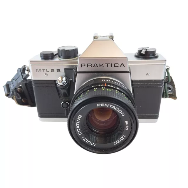 Praktica MTL5B 35mm SLR Film Camera With Flash Unit & Pentacon auto 1.8/50 Lens