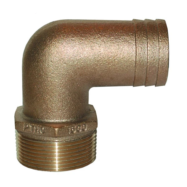 GROCO 1-1/4" NPT x 1-1/4" ID Bronze 90 Degree Pipe to Hose Fitting Standard F...