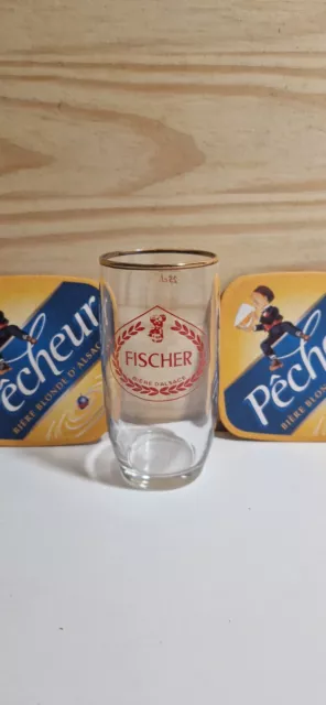 Rare 6 Verres Biere Fischer Bocks Anciens Bords Dores 25Cl Neufs+ 6 Sous Bocks