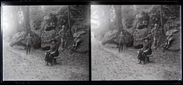 FRANCE Wood Family c1910 PHOTO NEGATIVE Stereo Glass Plate VR22L27n10  