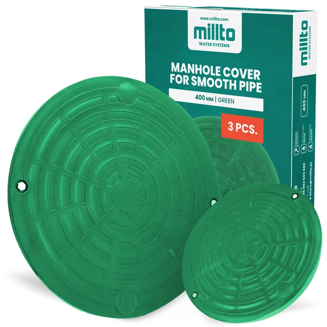 3x Millto™ Schachtdeckel Kanaldeckel Kontrollschacht Abdeckung 400mm Glattrohr