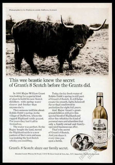 1972 Highland cattle bull photo Grant's Scotch Whisky vintage print ad