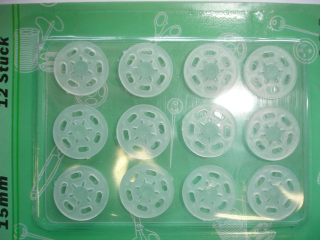 12 Stück  große Druckknöpfe Kunststoff weiß, 15mm Durchmesser
