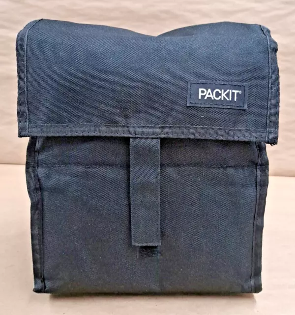PackIt Freezable Lunch Bag with Zip Closure, Black, Preowned