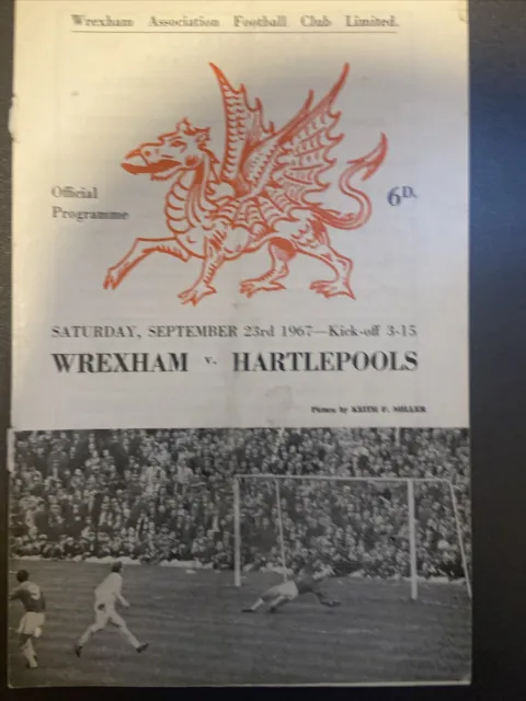 Wrexham v Hartlepools United(Division 4 67/8) 23/9/67