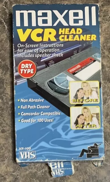 Maxell VCR Head Cleaner VHS Tape VP-100 Dry Type - Camcorder Compatible