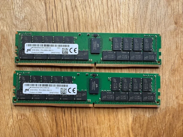 2 X MICRON 32GB 2Rx4 PC4-2666V-RB2-11 ECC Server RAM £104.70