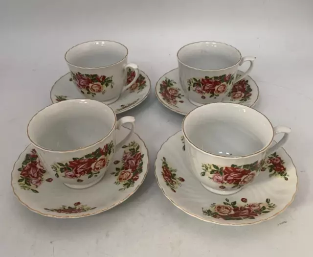 Royal China English Rose 8 Piece Vintage Tea Set Cups & Saucers #GL