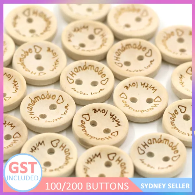 200pcs Natural Wooden Button Craft Sewing DIY Handmade With Love Wooden Buttons