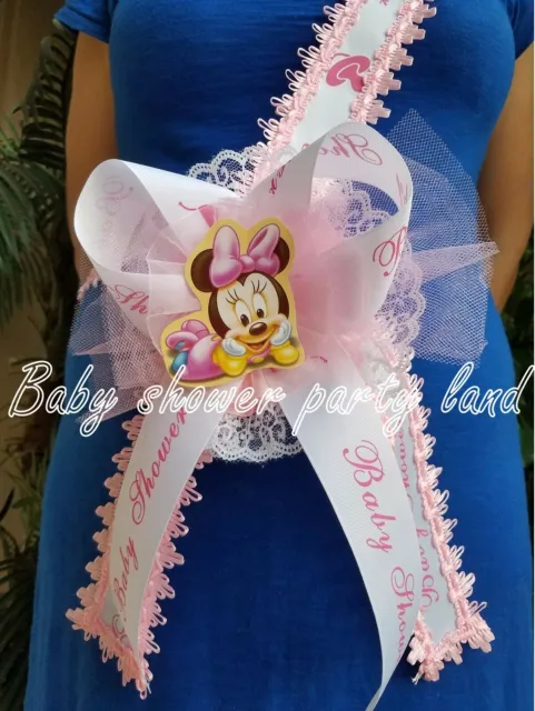 Ceinture ruban rose et corsage pour bébé douche Minnie Mouse maman To Be It's a Girl