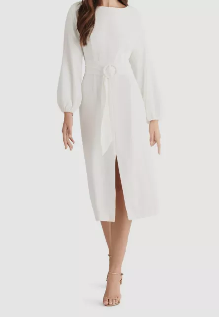 $450 Sachin & Babi Women's White Annie Long Sleeve Belted Crepe Dress Size 2