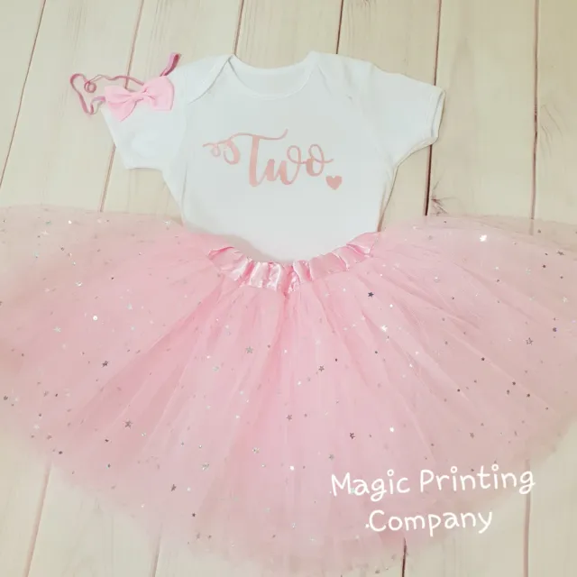Girls 2nd Birthday Outfit Tutu Rose Gold & Pink Cake Smash TWO Dress Top Vest