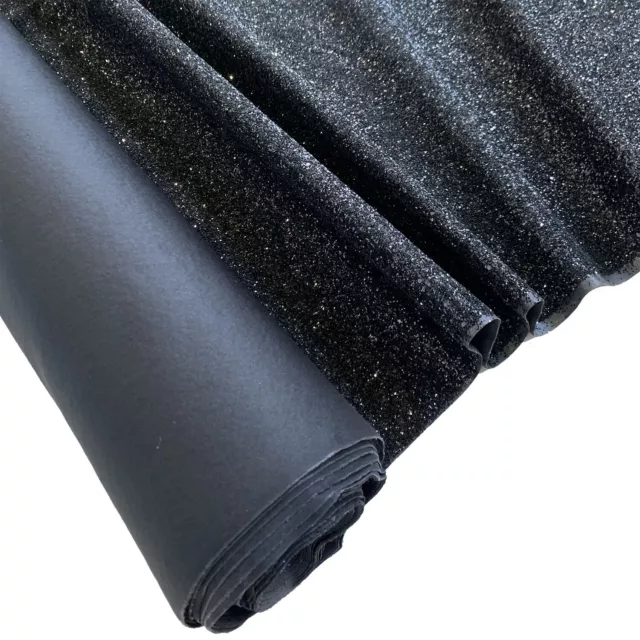 BLACK GLITTER FABRIC JAZZ LARGE FLAKES Premium Sparkle Wall coverings Crafts