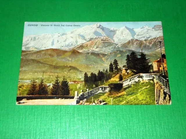 Cartolina Cuneo - Visione di Monti dal Corso Gesso 1929