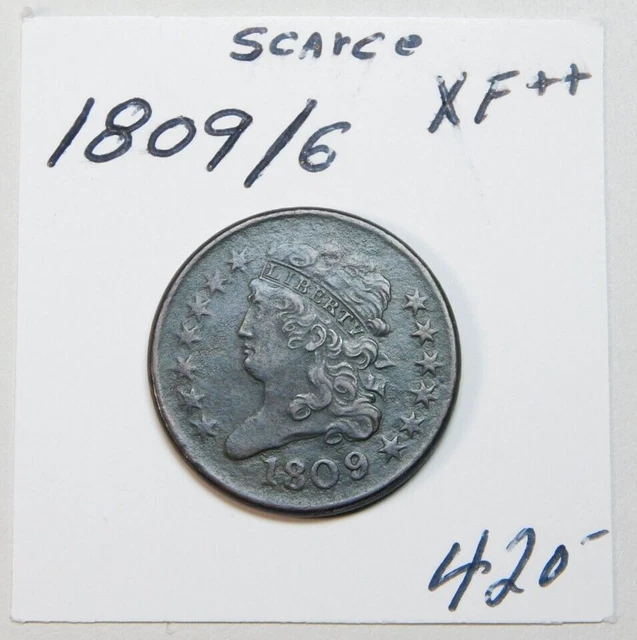 Scarce 1809 / 6 Half Cent Xf Plus! 100% Original! Never Cleaned!!!!!!!!!!!!!!!!!